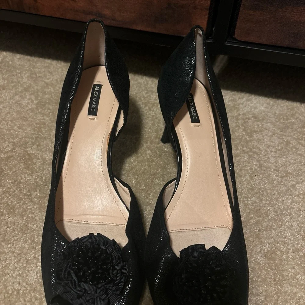 Alex Marie women’s Black Peep-Toe Heels with Floral Accent - Picture 9 of 9